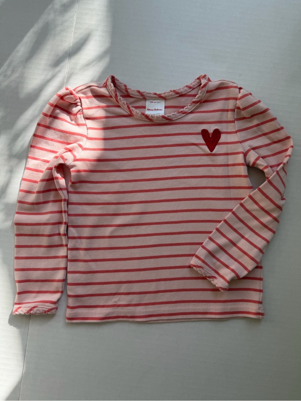 Hanna Andersson Pink Stripe Heart Long Sleeve Shirt Girls 4 100